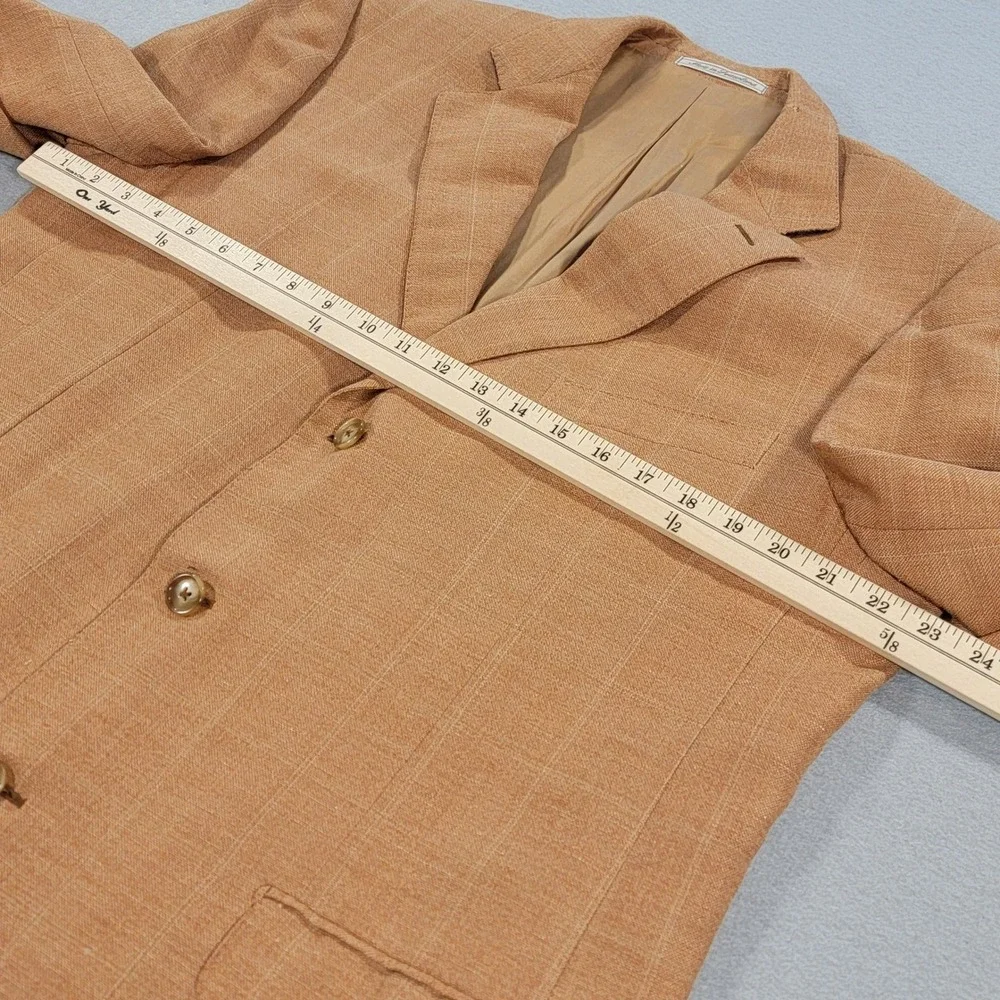 Ermenegildo Zegna Linen Wool Sport Coat Blazer Tan Peach Windowpane 46L Italy